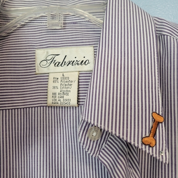Fabrizio Stripe Embroidered Golden Retriever Button-down Shirt Blue L - Picture 6 of 9